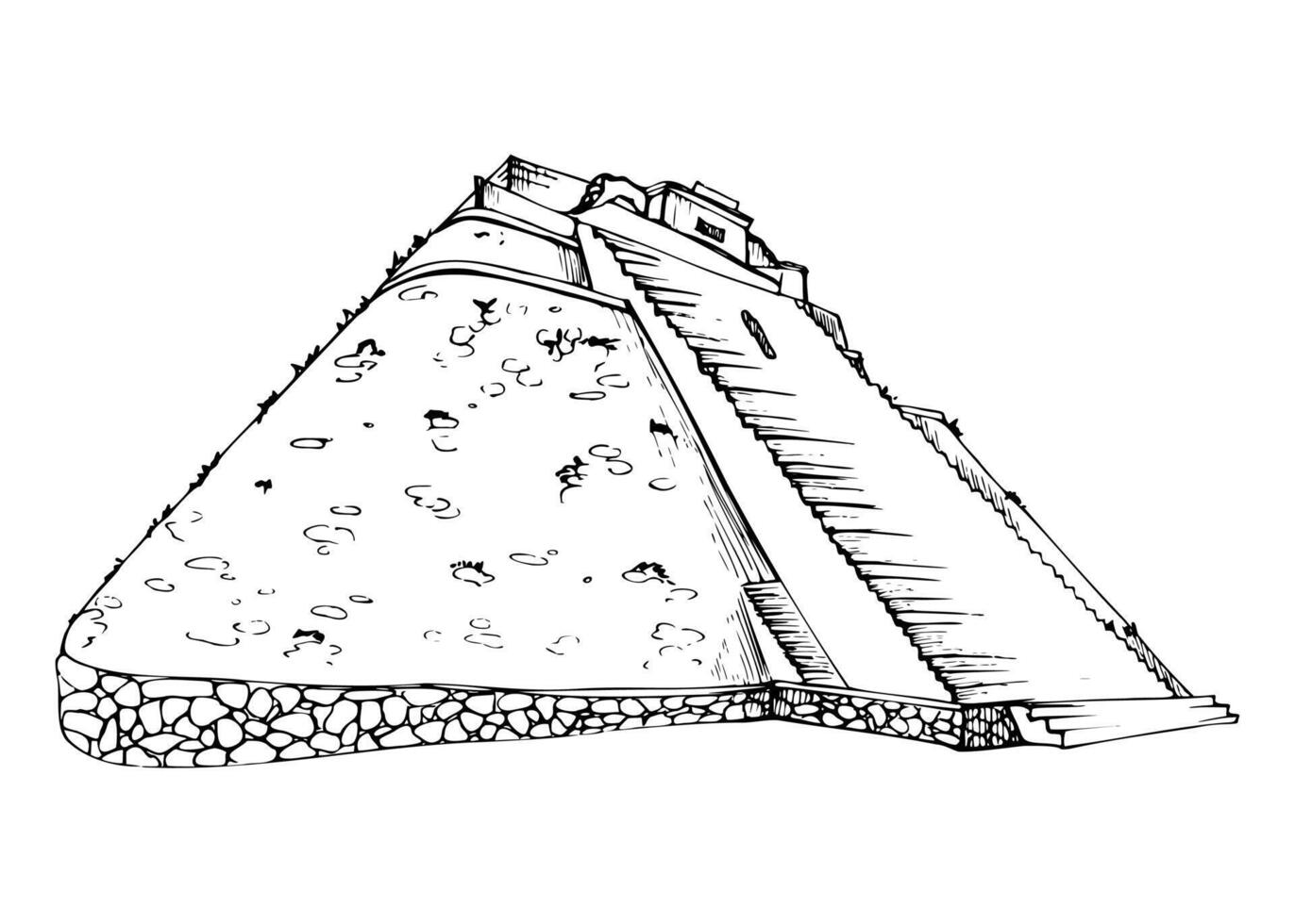 Mesoamerica Aztec Egyptian ancient monument, pyramid ruins heritage site, archaeology sightseeing. Isolated single object. Hand drawn ink illustration. Design travel brochure, vacation tours vector