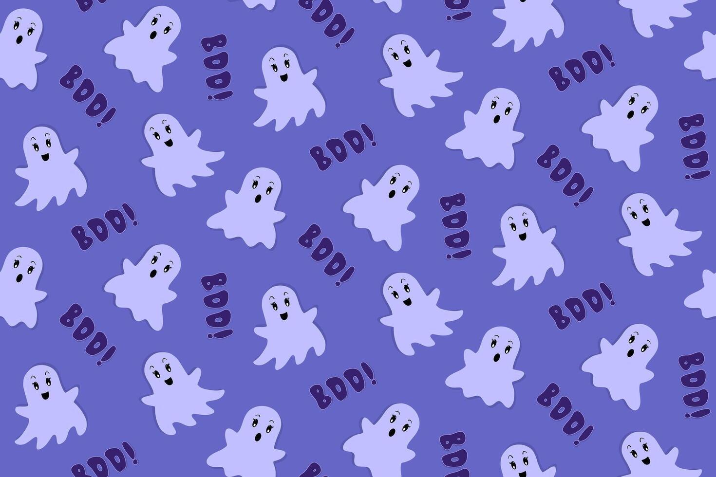 Halloween Cute Ghosts Flying out of a TV. Seamless Pattern. Boo Text. Flat Cartoon style. Blue and Violet Background. Halloween Swatch for wrapping paper, wallpaper or fabric vector