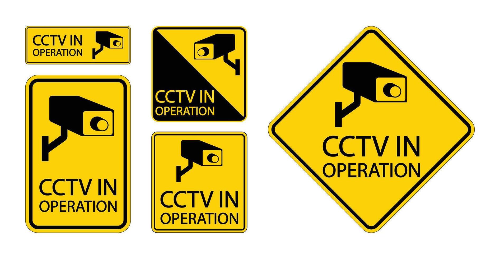 CCTV Surveillance Signs Collection on Yellow Background vector