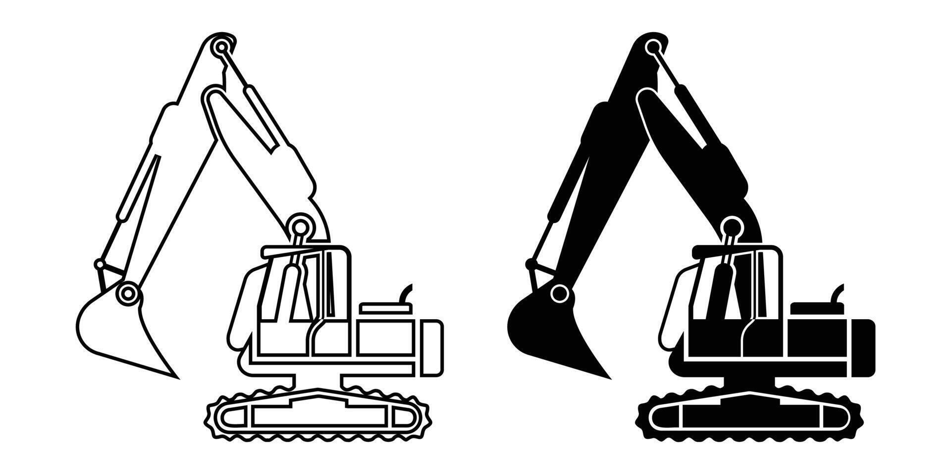 Illustration of Excavator in Black and White Styles vector