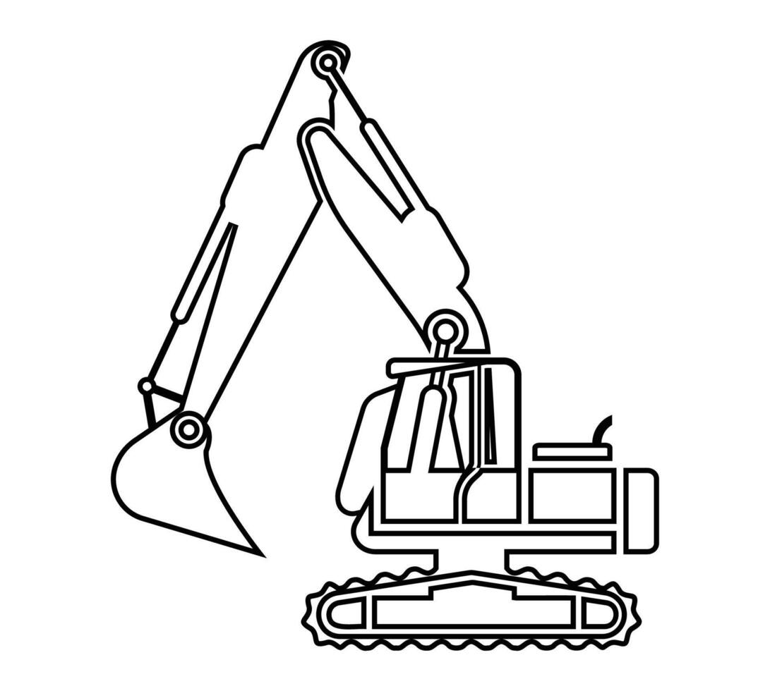 Outline of Excavator Machinery for Construction Projects vector