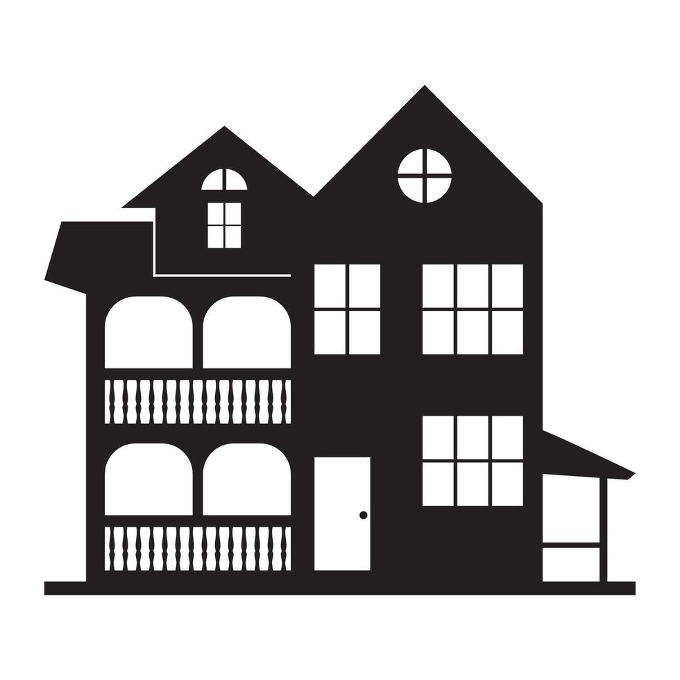 Vintage Black and White House Silhouette Design vector