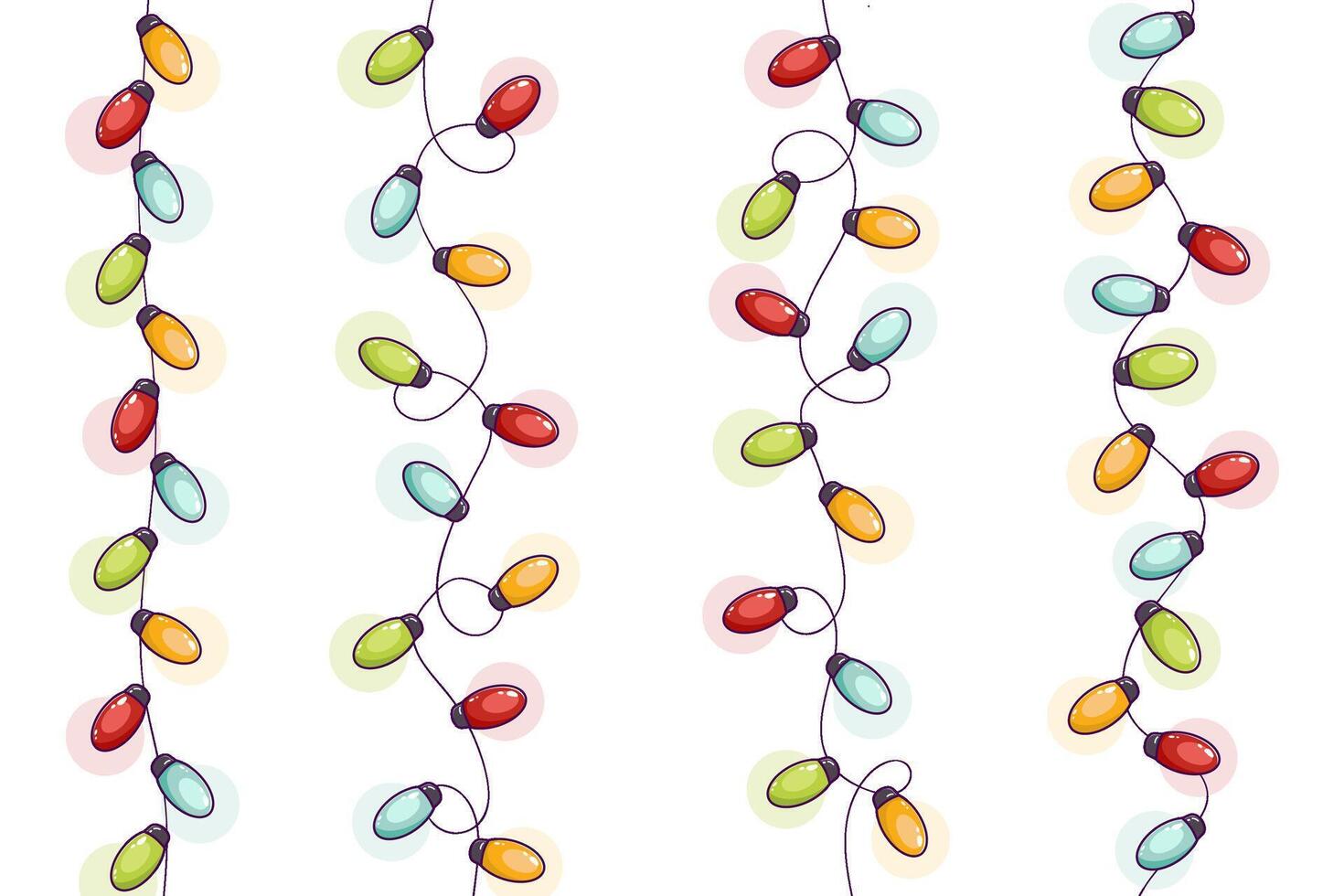Christmas garland with colored bulbs, New Year, festive, birthday decor. Winter festive element. Vertical garlands vector