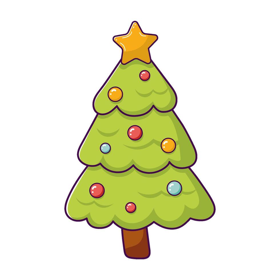 Christmas tree decorated with colored balls, hand drawn doodle element vector