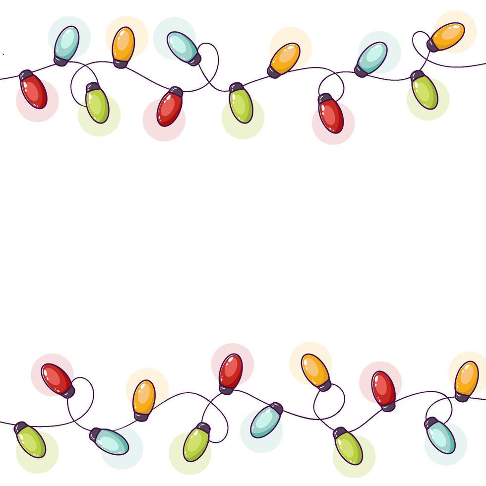 Christmas banner mockup with garland with colored bulbs and space for text. Banner template vector