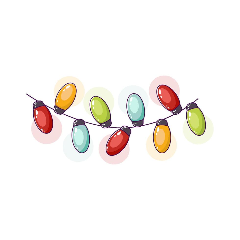 Christmas garland with colored bulbs, New Year's, festive, birthday decor. Sticker, isolated object vector