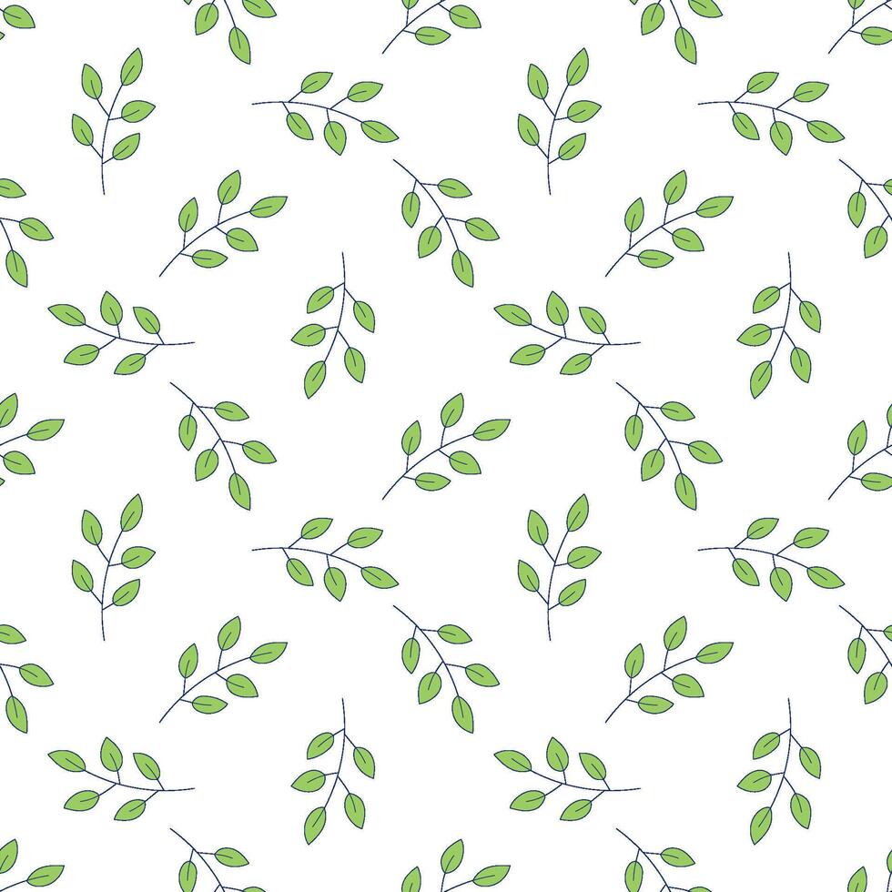Seamless pattern with green leaves, doodle pattern, infinite texture vector