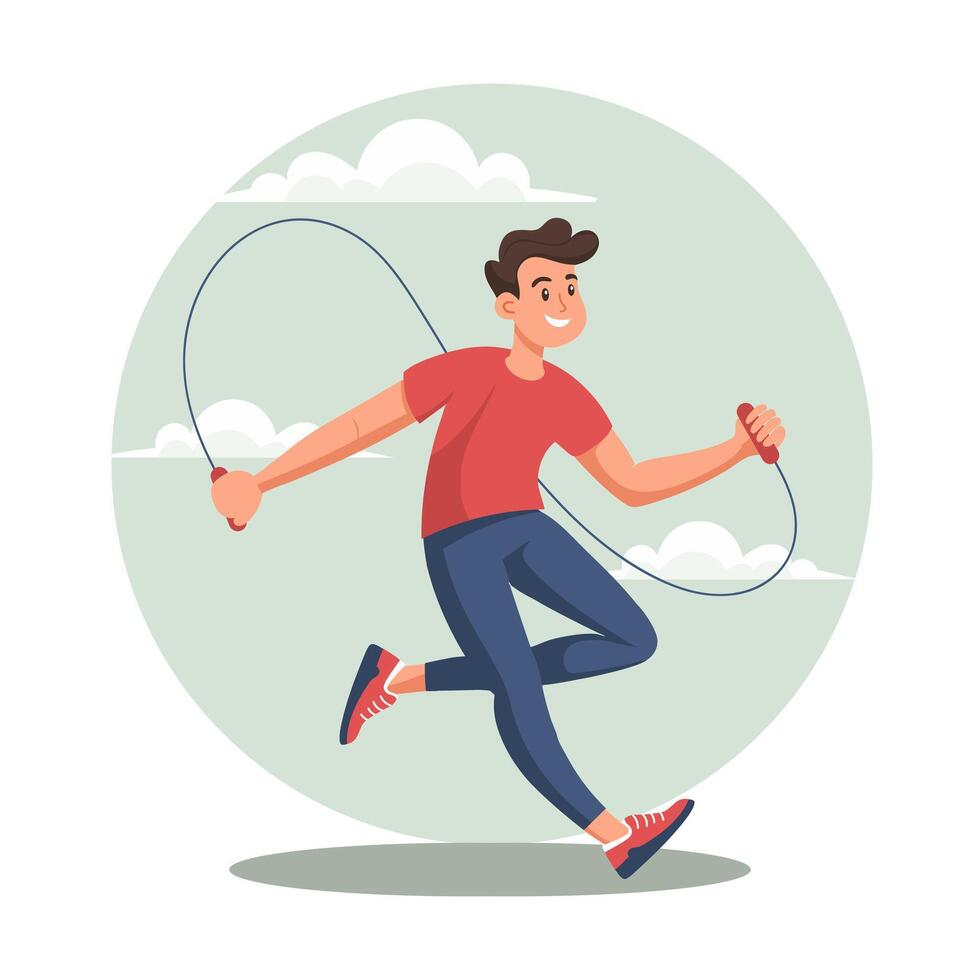 Young man jumping rope. Sport and health concept. Lifestyle illustration. vector