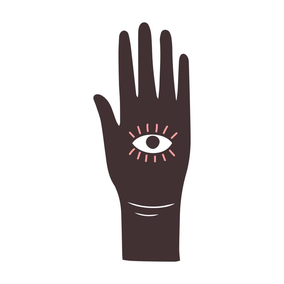 Magic hand with esoteric eye Halloween holiday element. Flat style illustration vector