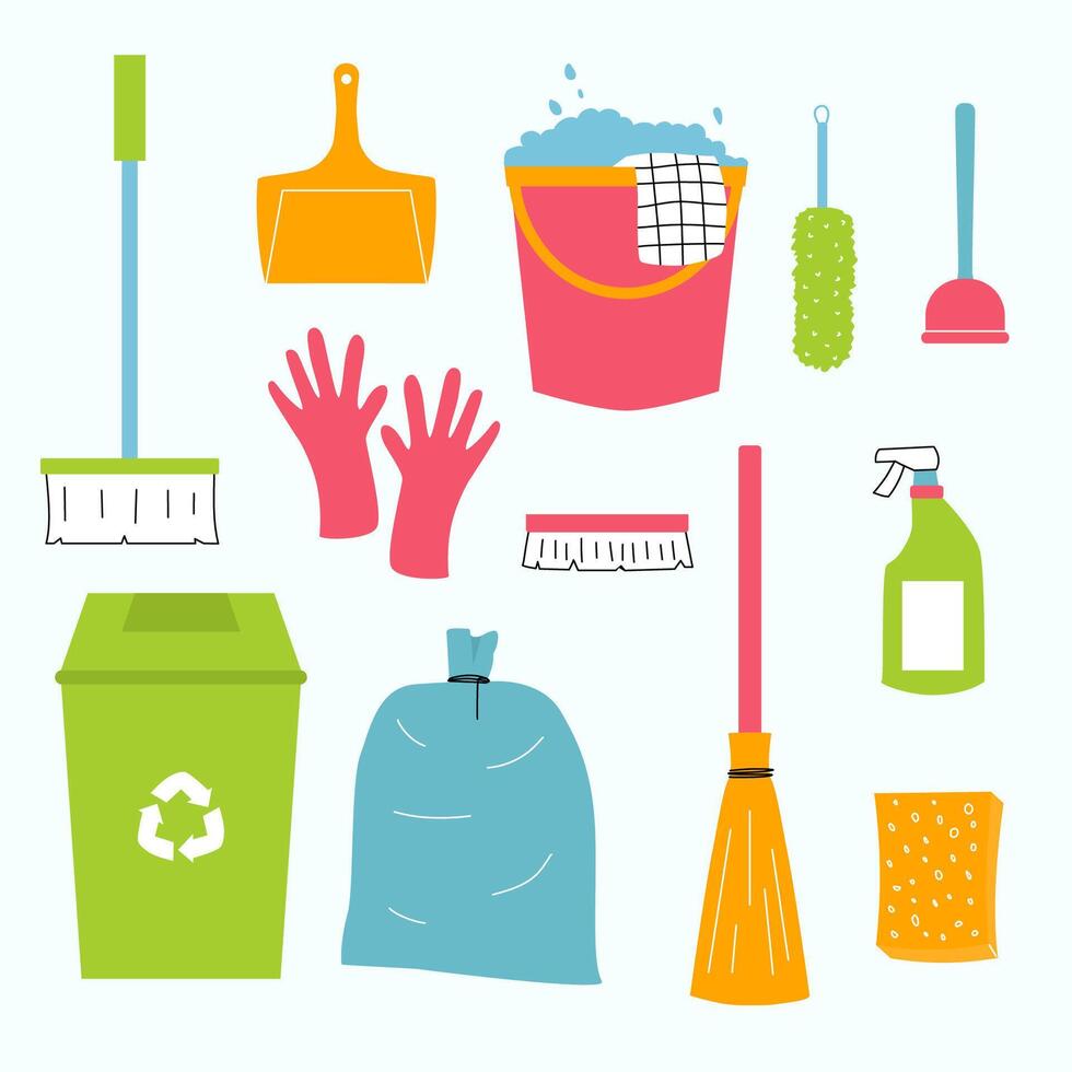 Hand Drawn Cleaning Tools Illustration vector