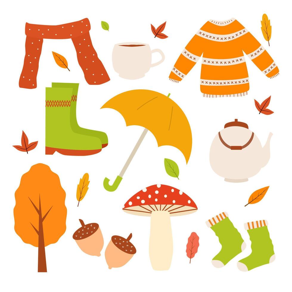 cozy cute autumn hand drawn element collection vector