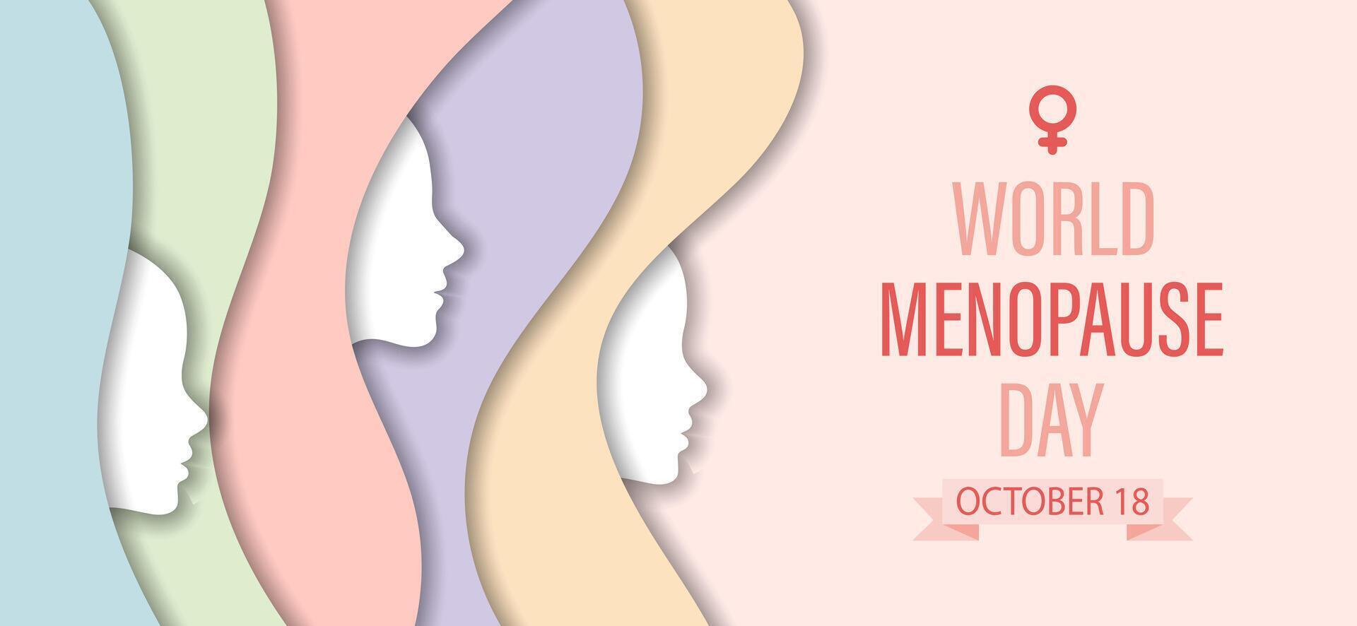 World Menopause Day banner with female profile in cut paper style. Medical poster, illustration. vector