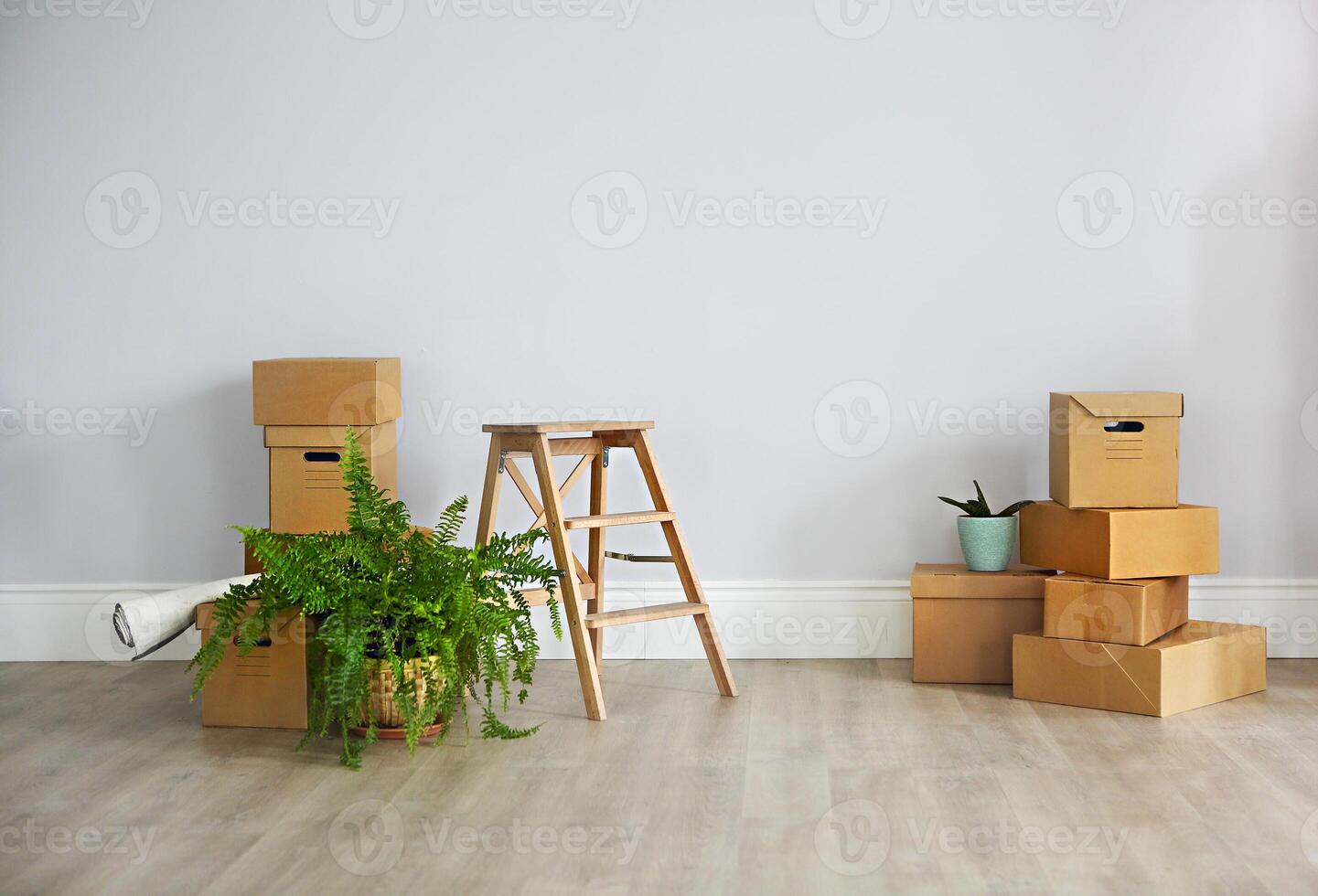 Cardboard boxes in empty new apartment photo