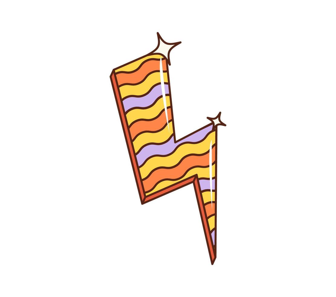 Cartoon retro lightning, 70s and 80s hippie groovy vector