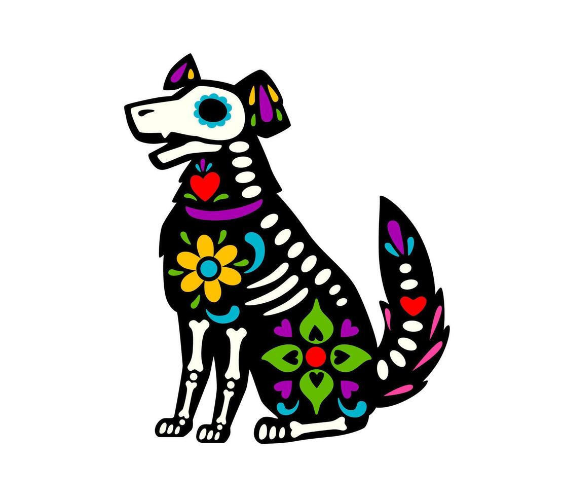 Dead Halloween skeleton dog animal sugar skull pet vector