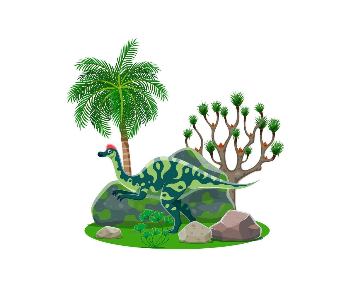 Cartoon dinosaur, prehistoric lizard Hypacrosaurus vector