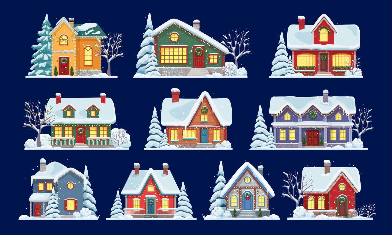 Isolated Christmas winter house facades with snow vector