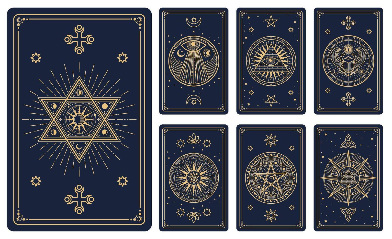 Tarot cards with magic signs and esoteric symbols vector