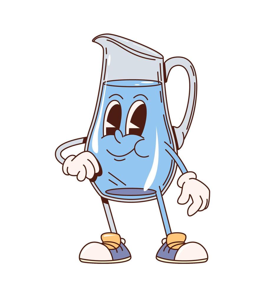 Retro groovy water pitcher kitchenware character vector