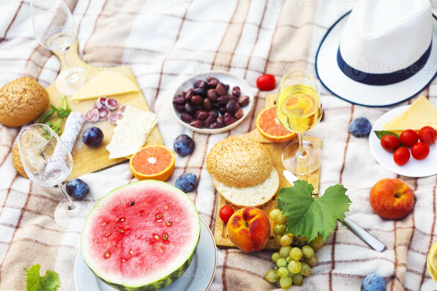 Top view summer garden picnic photo
