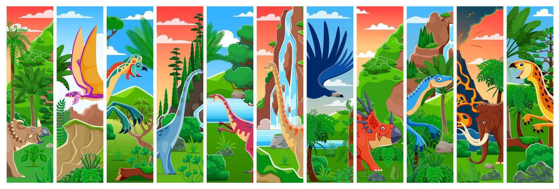 Prehistoric dinosaurs collage, vertical panels vector
