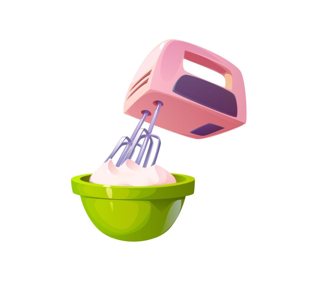 Electric mixer with cream in bowl, cooking process vector