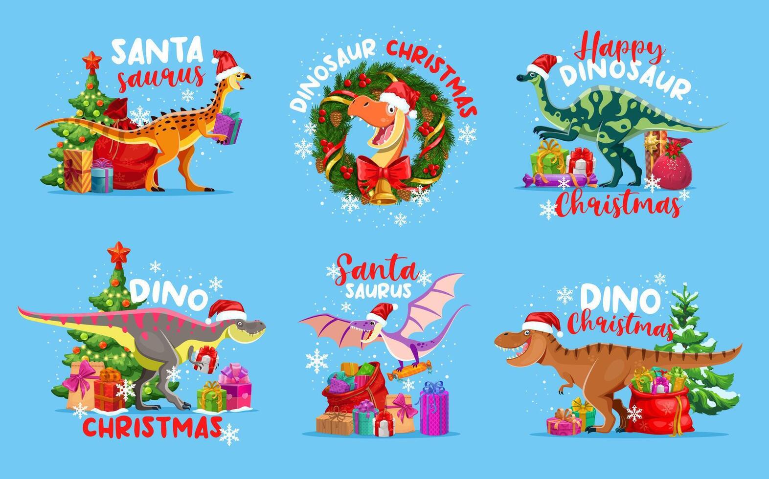 Christmas dinosaur greetings with dino species vector