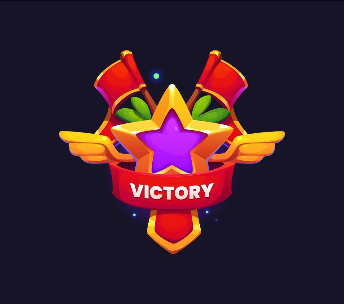 Game victory icon, award badge, cartoon trophy vector