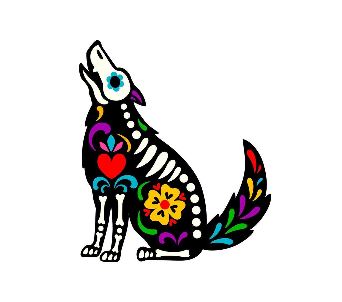 Dead halloween skeleton howling dog coyote or wolf vector