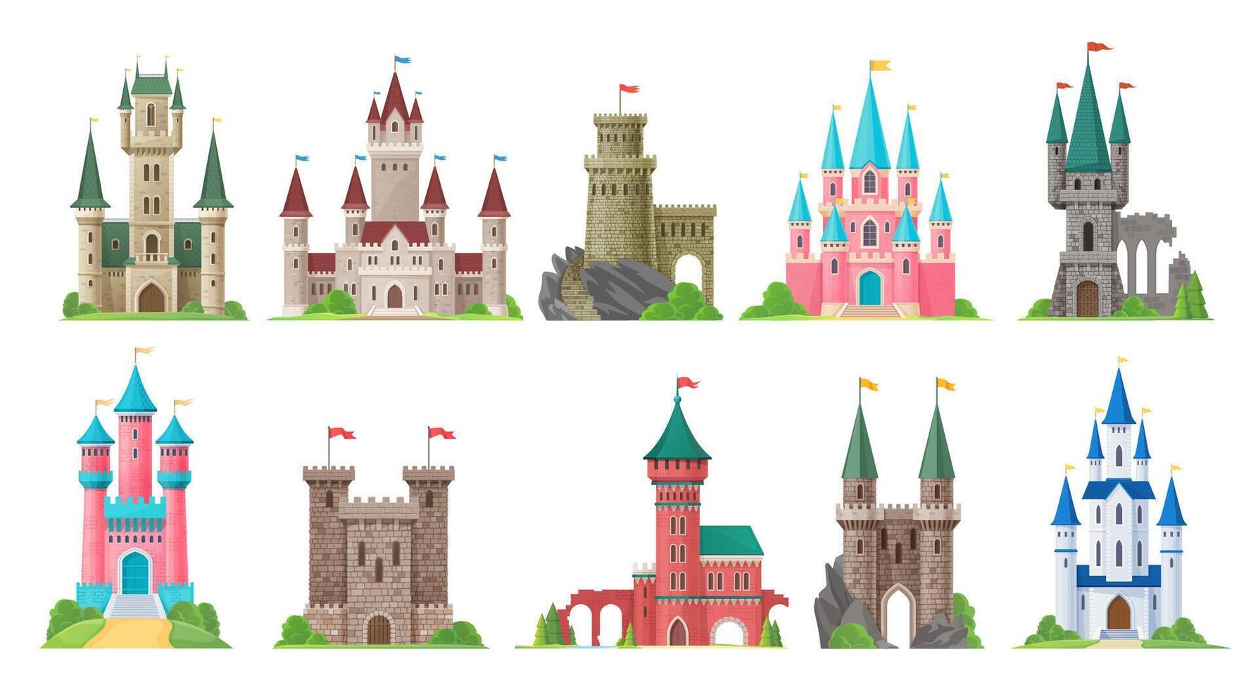 Cartoon kingdom palace castle, fairytale fortress vector