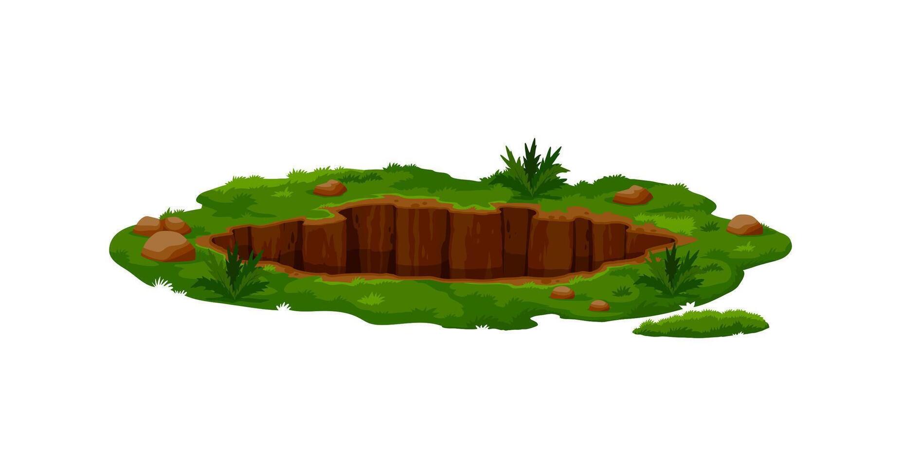 Dirty pit burrow or deep ground hole in earth soil vector