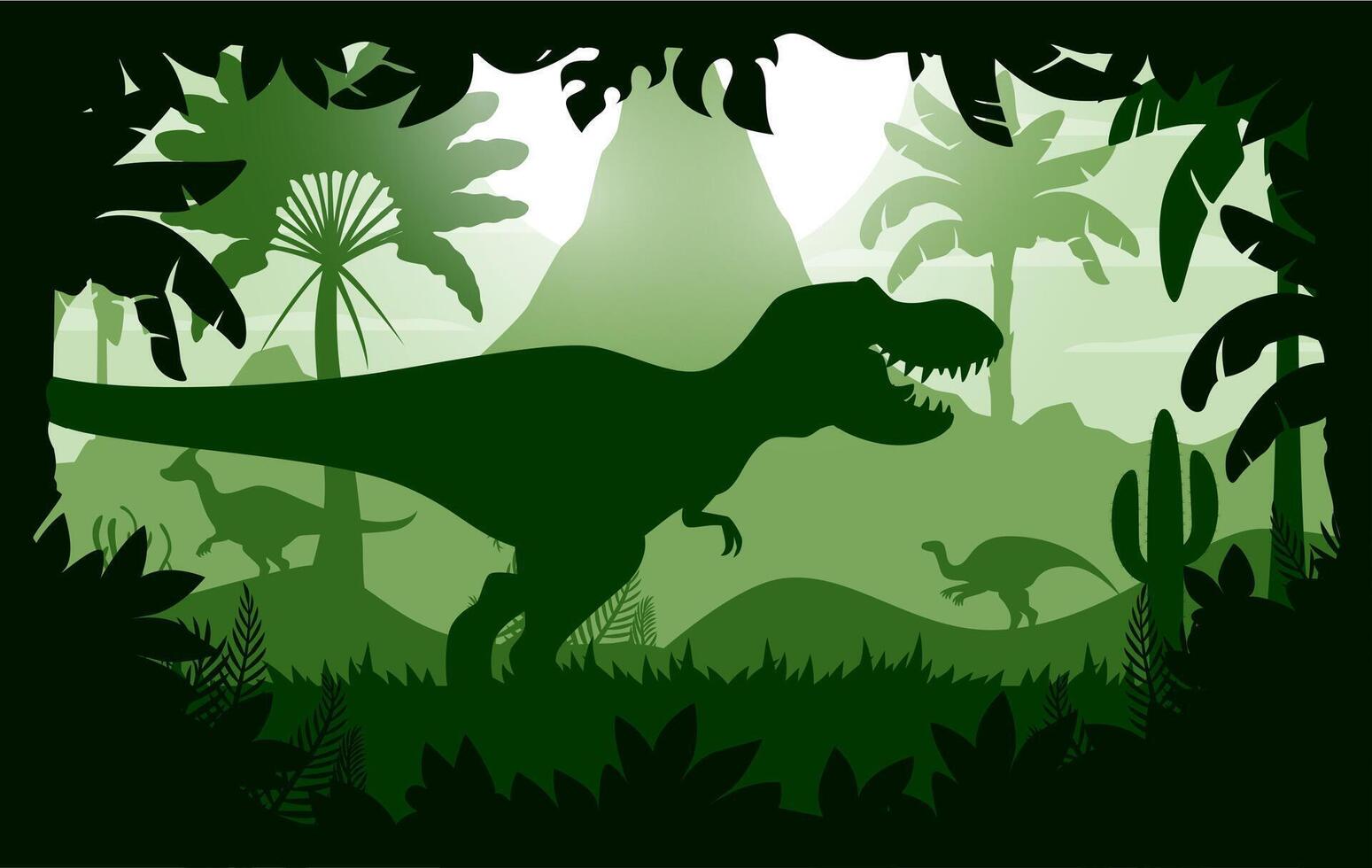 T Rex tyrannosaurus dinosaur silhouette in forest vector