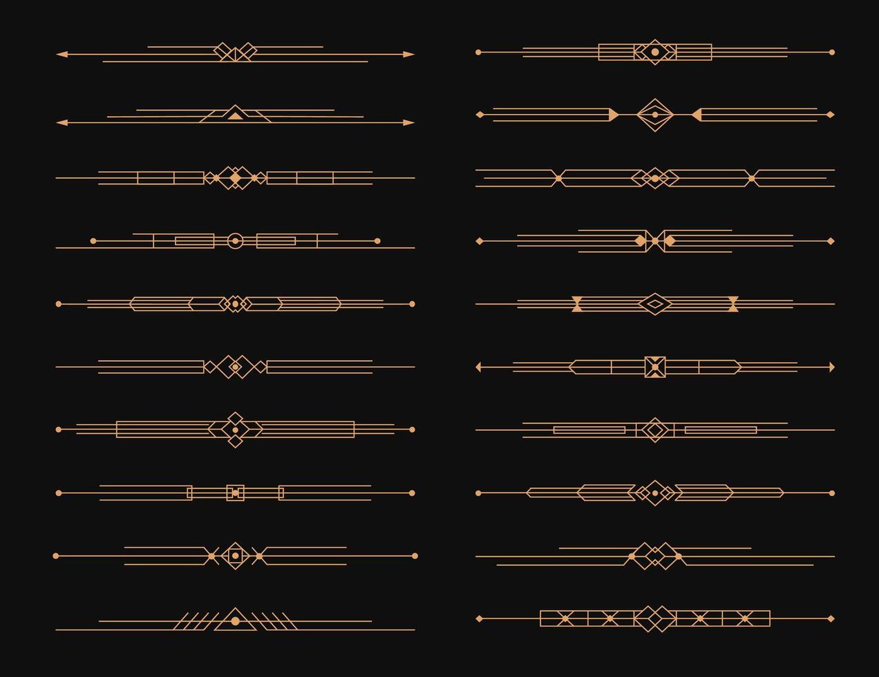 Golden art deco dividers, menu border elements vector