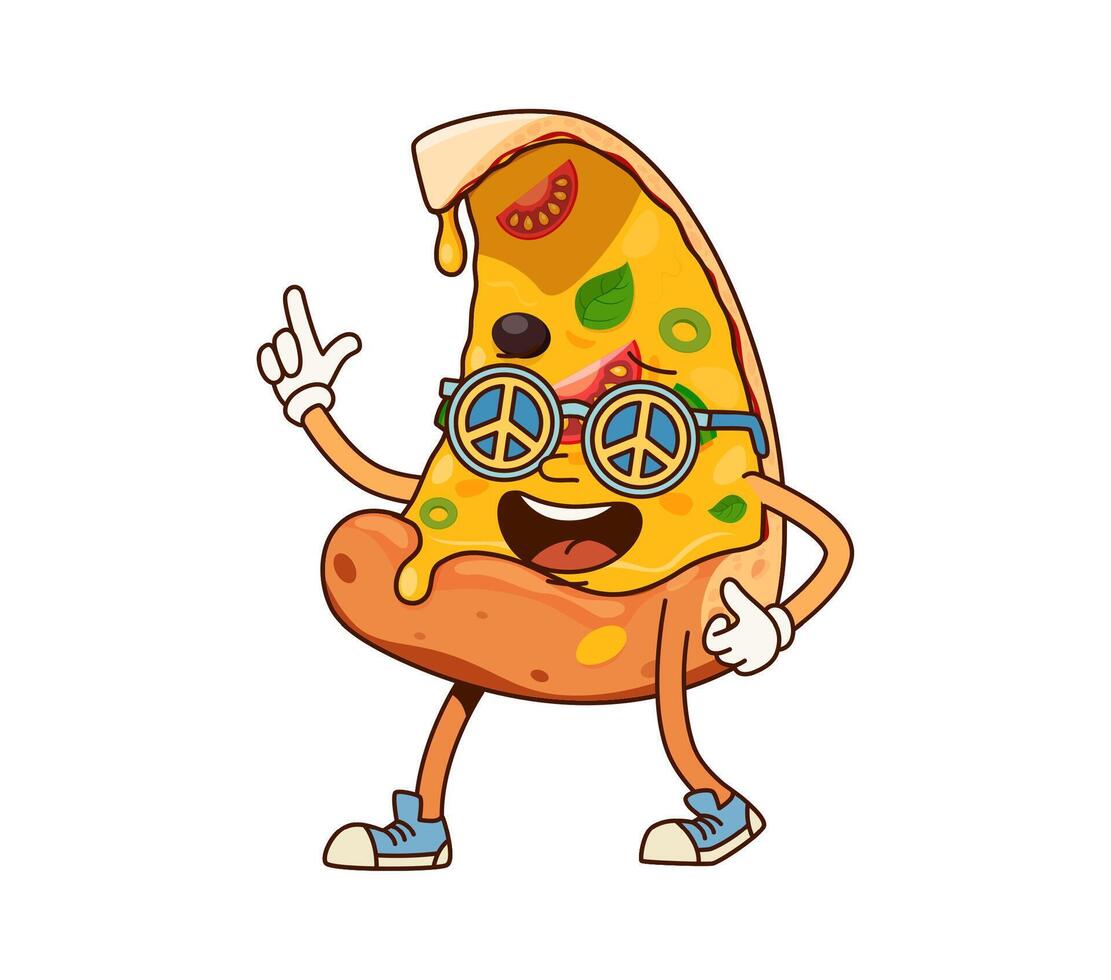 Groovy fast food pizza character in sunglasses vector