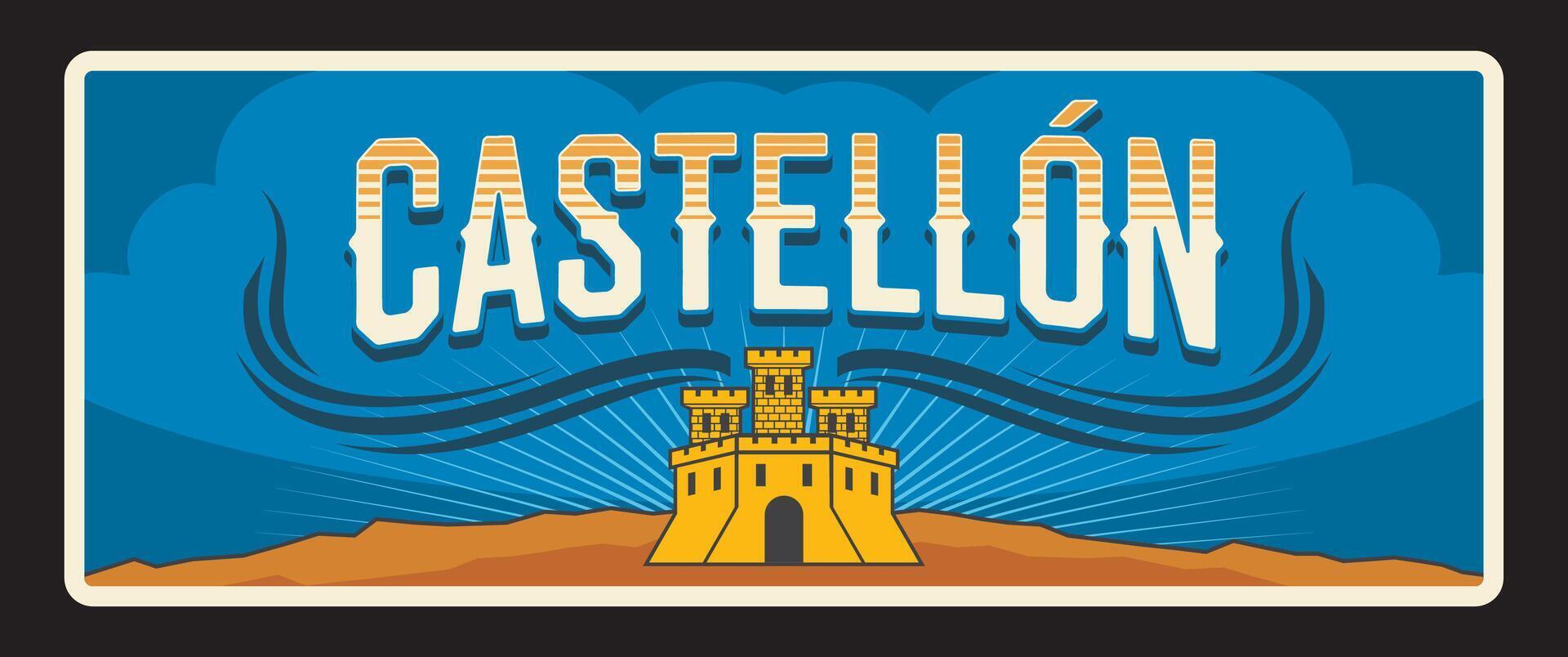 Castellon Spanish province retro travel plate vector