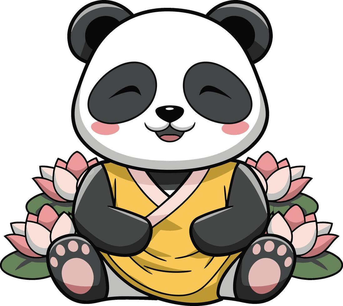 Panda cartoon sitting illustration, panda art. Ai generate vector