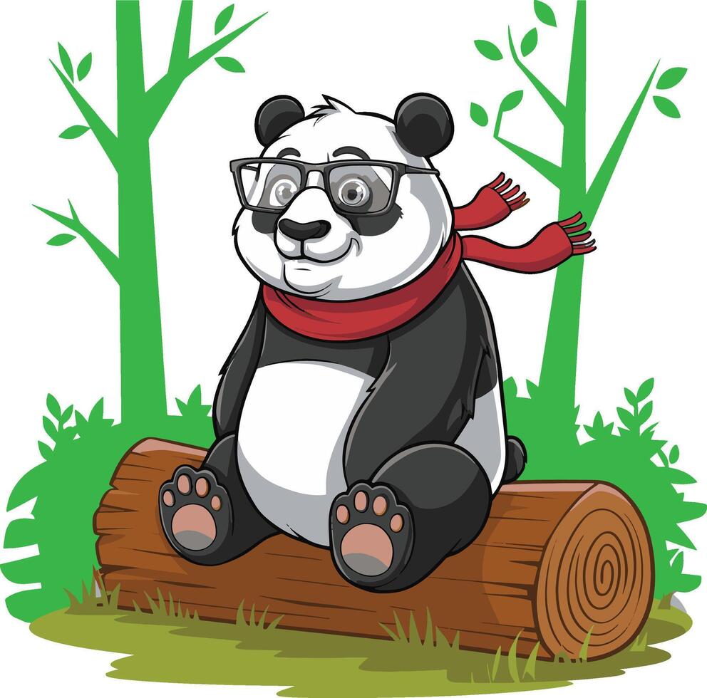 Panda cartoon sitting illustration, panda art. Ai generate vector