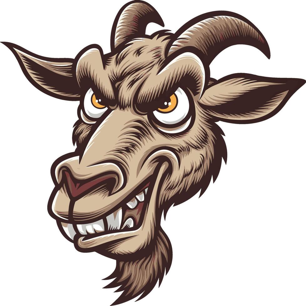 Angry goat head cartoon illustration design, goat head logo. ai generate vector