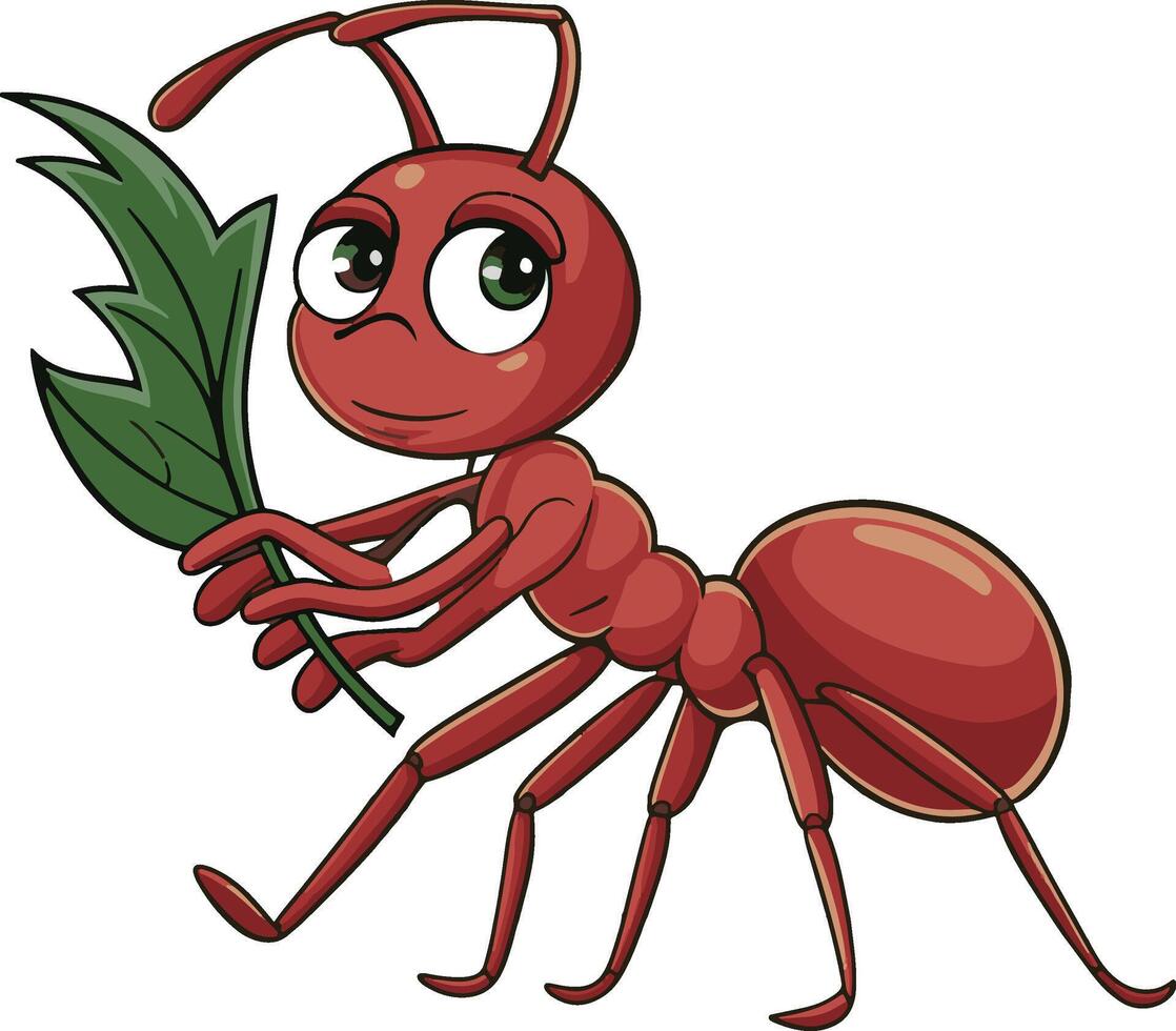 Ant holding leaf cartoon illustration. Ai generate vector