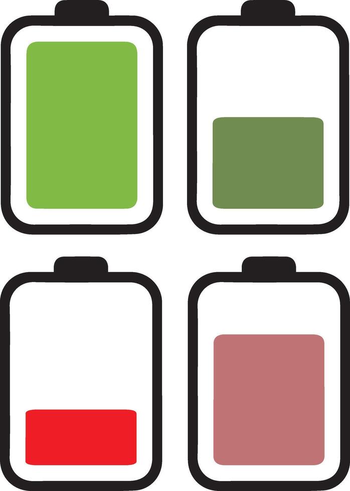 Battery charging status icon design, battery icon, charge level vector