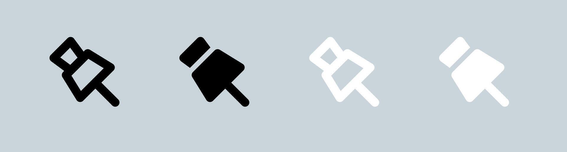 Pin icon set in black and white. Attachment signs illustration. vector