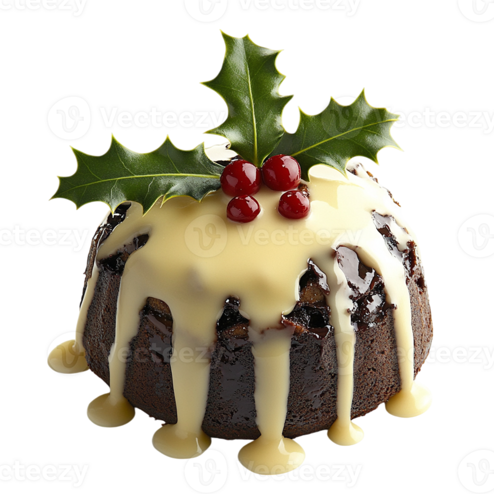 A christmas pudding with a holly leaf on top png