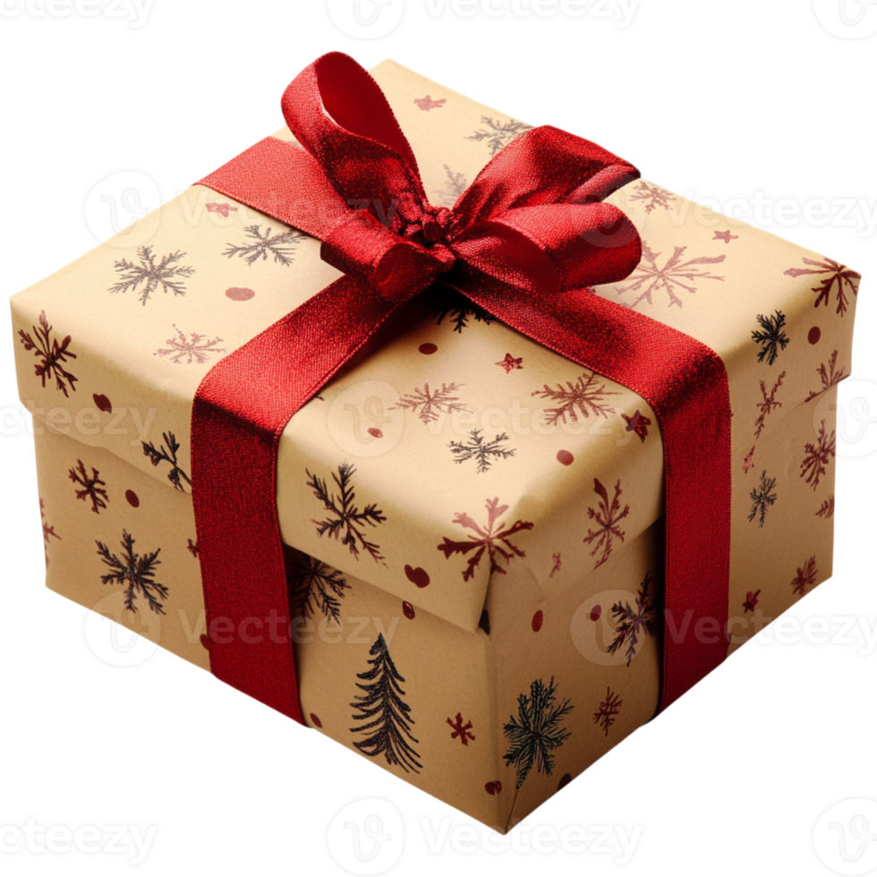 A small gift box with red ribbon and snowflakes png