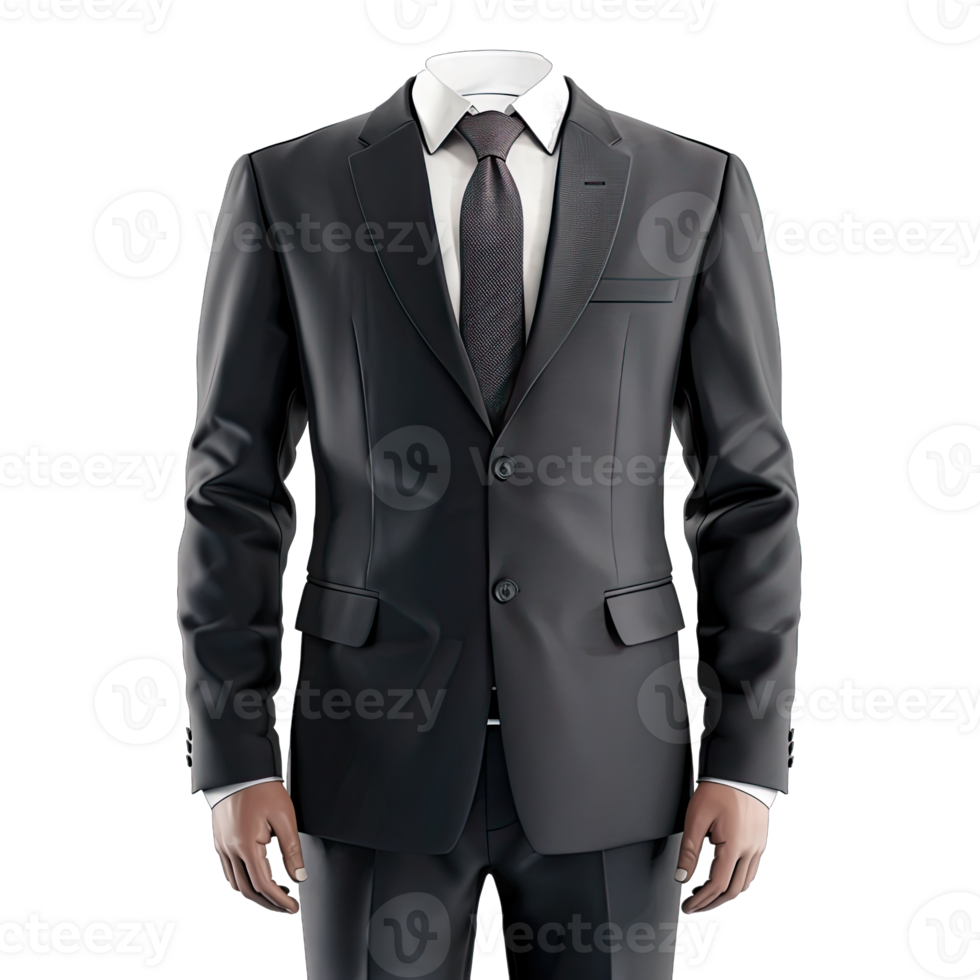 A stylish black suit and tie, representing professionalism and formal attire for business events and occasions. png