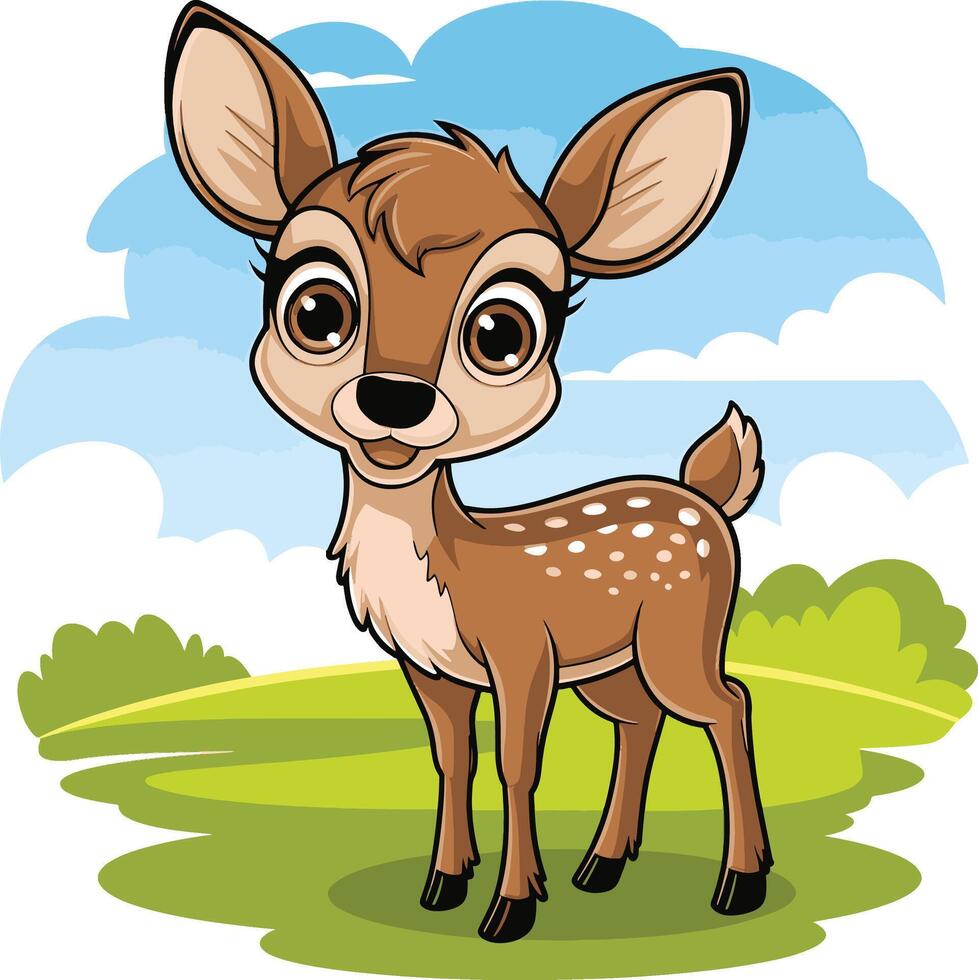 Baby deer cartoon illustration, deer art. Ai generate vector