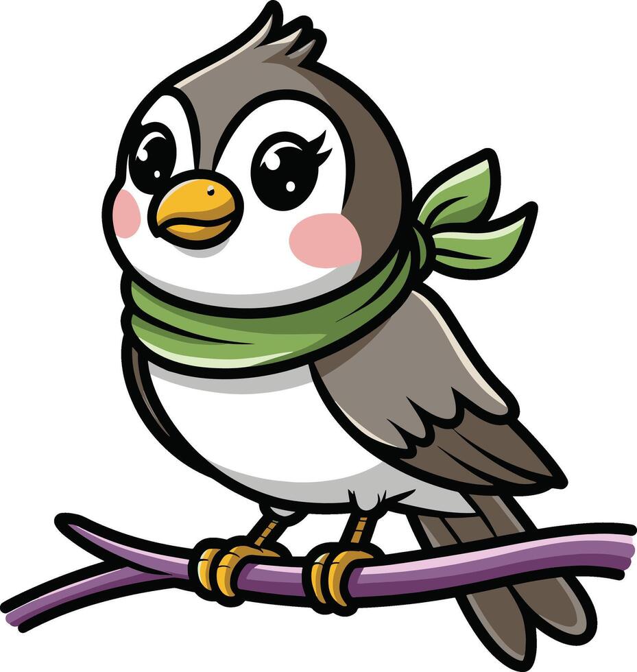 Bird sitting on tree branch illustration, bird art. Ai generate vector