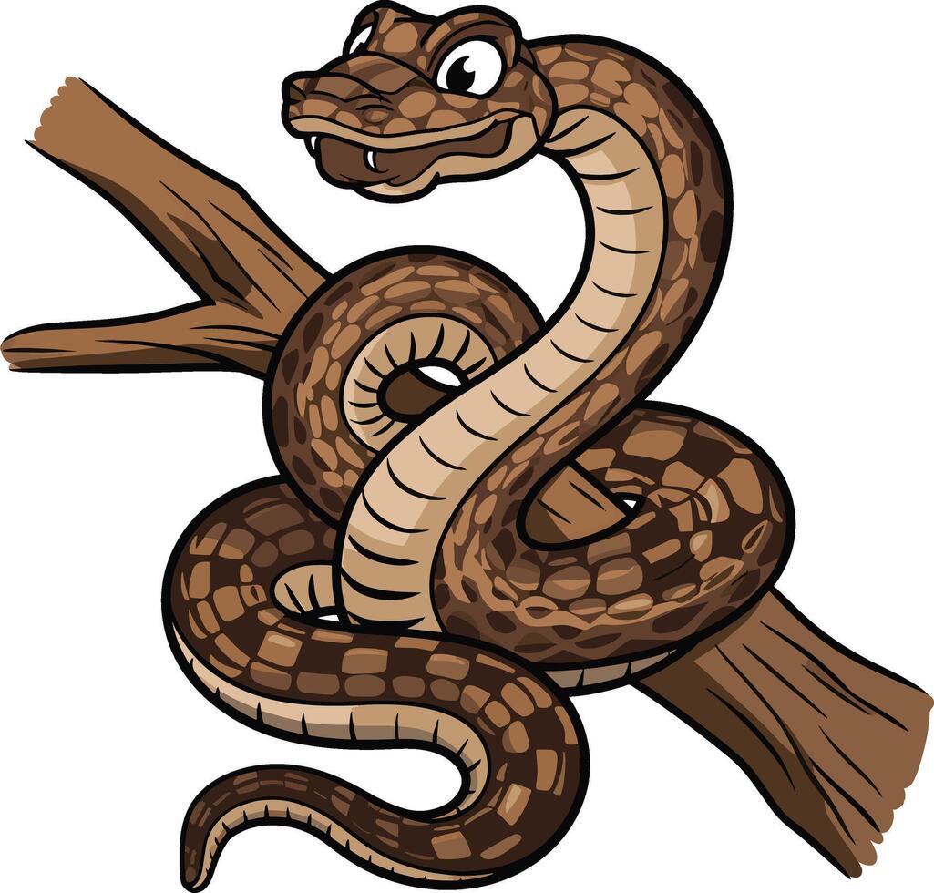 Snake on tree branch cartoon illustration, snake art design. Ai generate vector