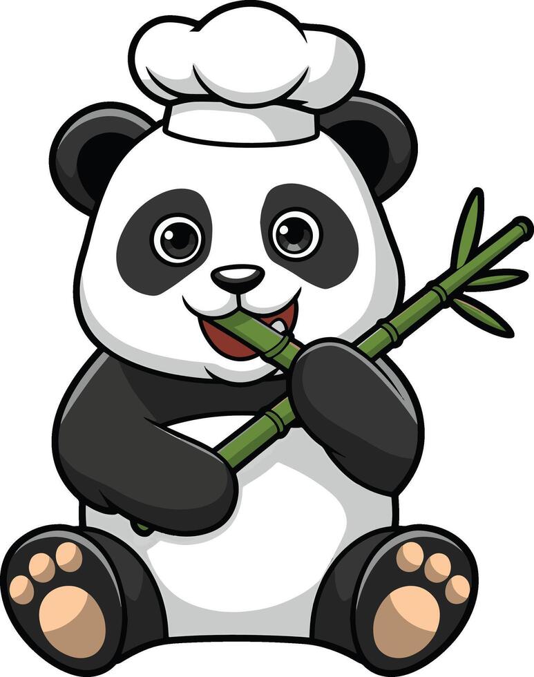Panda eating bamboo illustration, panda art. Ai generate vector