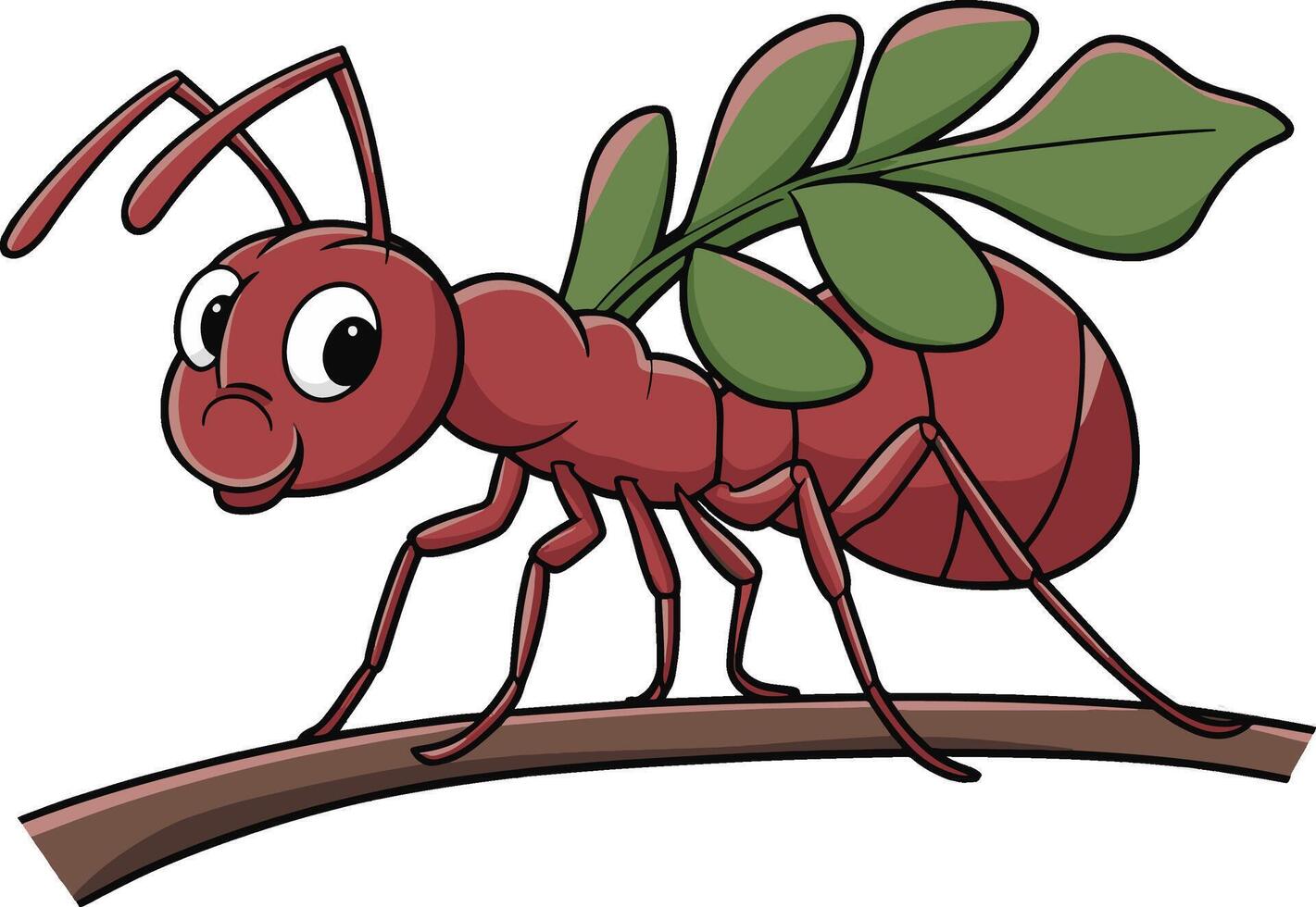 Ant holding leaf cartoon illustration. Ai generate vector