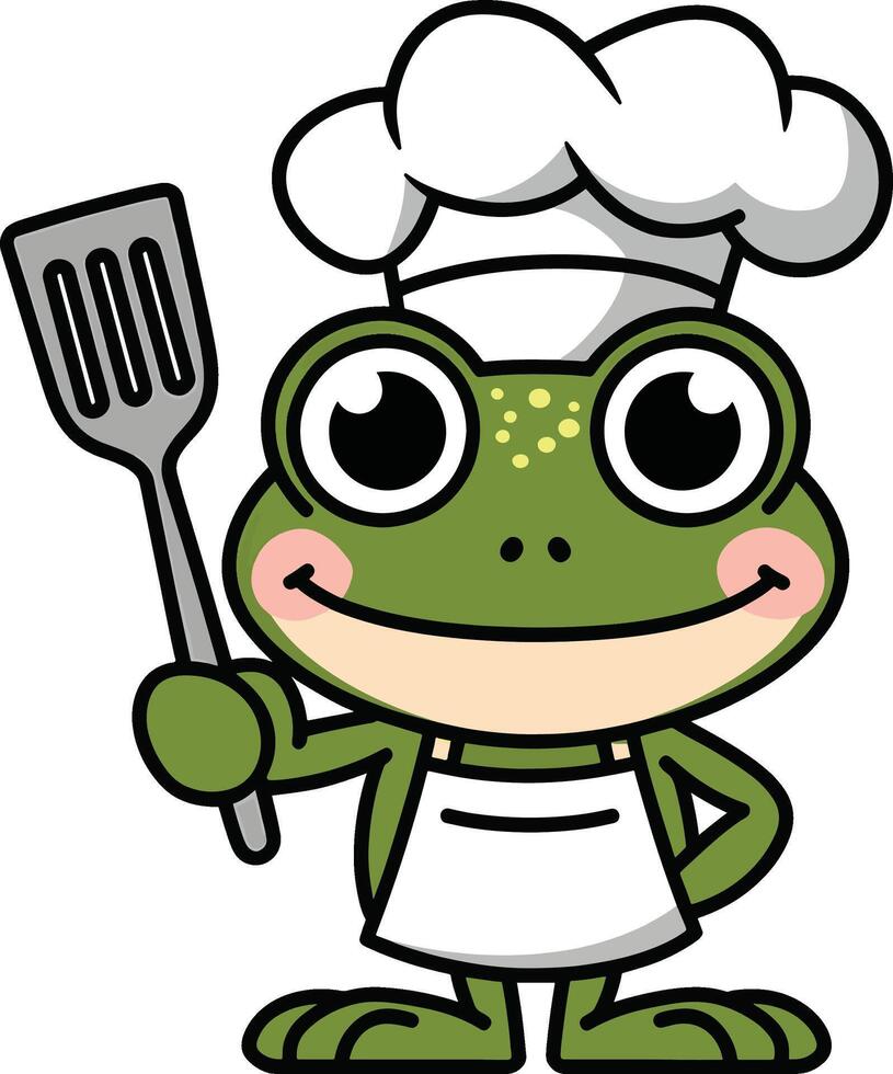 Frog chef cartoon illustration, frog art. Ai generate vector